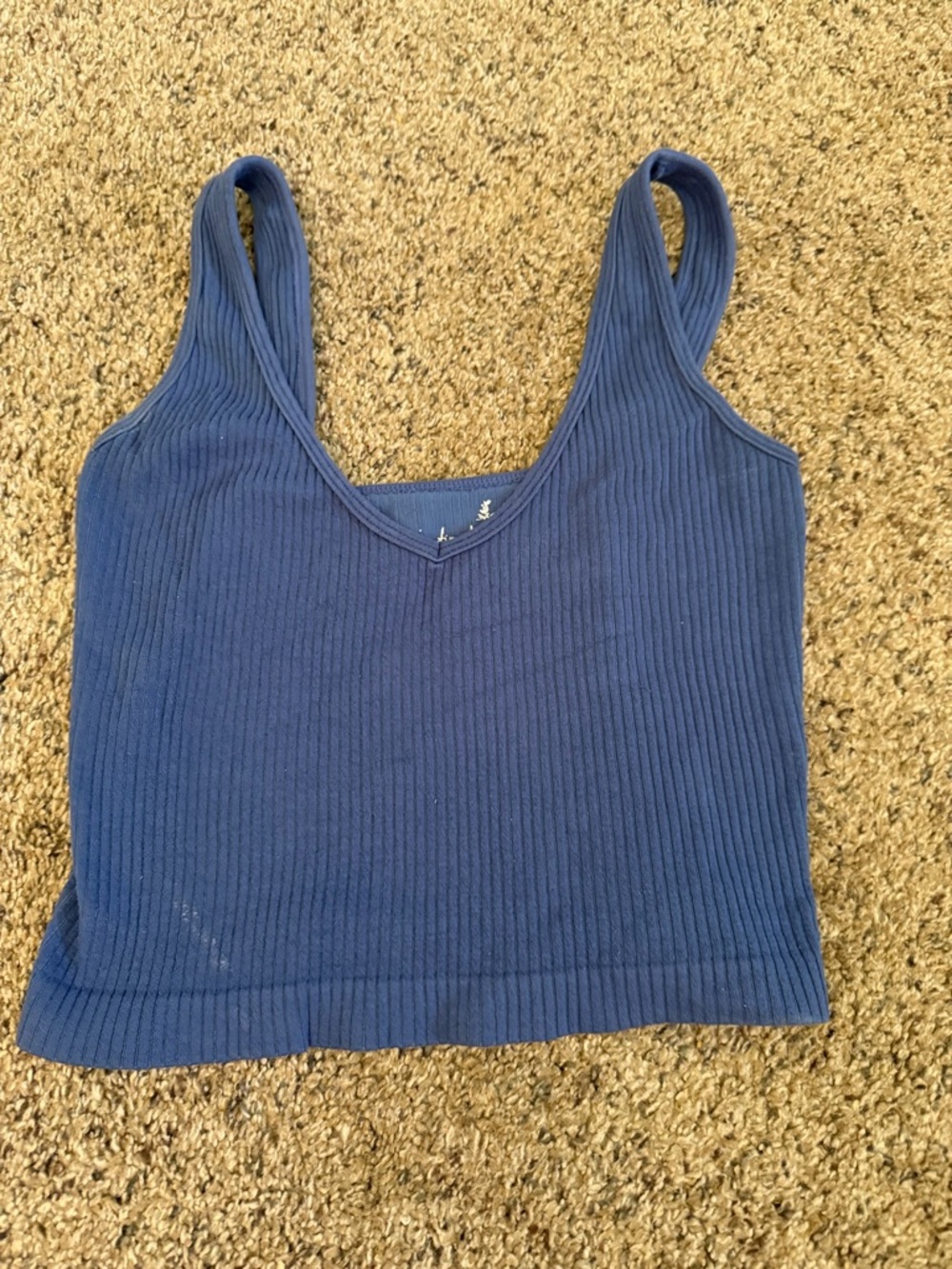 Free People Ribbed V-Neck Crop Tank - Navy Blue